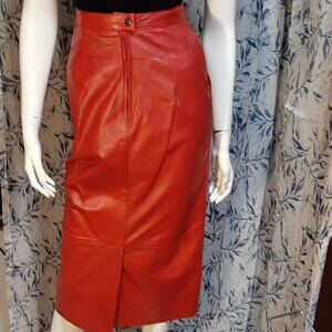 Vintage Bagatelle Red Leather Midi Skirt Size 6